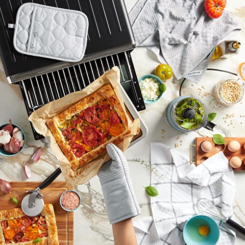 KITCHENAID Quilted Cotton Terry Cloth Oven Mitt, Pot Holder, Kitchen Towel 4-Pack Set, Heat Resistant, Silicone Grip, 16"x26", 7"x13" & 7"x10", Matte Grey - color: Matte Grey