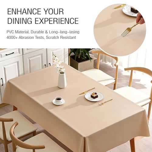 PVC Tablecloth Waterproof Rectangle Table Cloth, Oil Proof & 185°F Heat Resistant Wipeable Cover, Heavy Duty Non for Kitchen Dining Camping Festivities (70"x55") (Champagne Color) - color: Champagne Color
