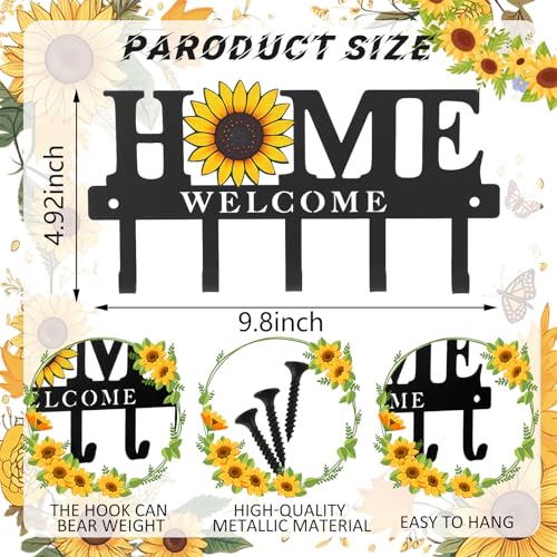 Key Holder Wall Mount Sunflower Metal Key Hooks Organizer Hanger Coat Rack with 5 Hooks Rustic Farmhouse Decorative Welcome Home Wall Decor for Entryway Bathroom Hallway Living Room 9.8 Inch - style: Sunflower