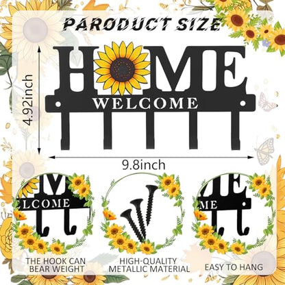 Key Holder Wall Mount Sunflower Metal Key Hooks Organizer Hanger Coat Rack with 5 Hooks Rustic Farmhouse Decorative Welcome Home Wall Decor for Entryway Bathroom Hallway Living Room 9.8 Inch - style: Sunflower