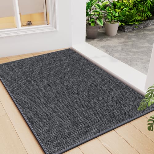 Welcome Front Door Mat Indoor Entrance Entry Mat Gray 17"x30" | Dirt Resistant Absorbent Low-Profile Thin Braided Indoor Door Mat, Non Slip Rubber Back Inside Doormat Washable Entryway Mat - color: A- Dark Gray, size: 17"x30"