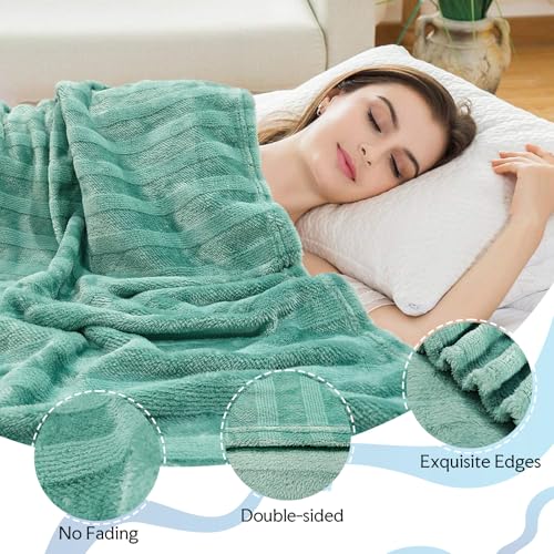 3-Pack Fleece Throw Blankets 50x60, 300GSM Ultra Soft Flannel, Siro-Spun Yarn Dual-Tone Textured Design, Lightweight Warm Couch Sofa Bed Blankets, No Shedding All Season (Light Green) - color: Siro Yarn Light Blue