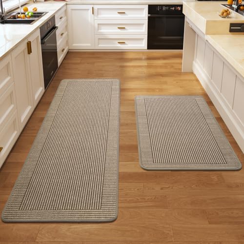 Kitchen Rugs Set of 2, Kitchen Mats for Floor,17x30+17x47 Brown | Kitchen Runner Rug Non Slip Washable, Absorbent Braided Kitchen Floor Mat 2PCS, Sink Rug, Easy to Clean - color: A Linear Brown, size: 17''x30''+17''x47''