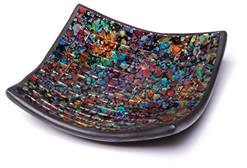 Red Co. Glass Mosaic Ceramic Catch-All Tray, Decorative Accent and Centerpiece Plate - Squared 8 inches - color: C2 Percolated Rainbow, size: 8x8 inches