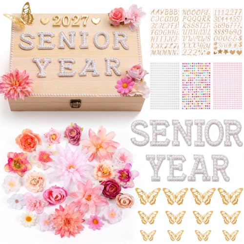 Yousoontic 2027 Senior Memory Keepsake Box and DIY Accessories,Natural | Large Decorative Wood Box with Hinged Lid, Personalized Gift Crafts, for Storage Photos Letters Jewelry, 11.8x8.6x3.15 Inch - color: Natural