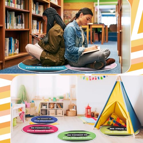 12 Pcs Carpet Circle Seats, 15 Inch Round Classroom Rug, Non Slip Corner Floor Cushion Mat, Circle Time Rug for Living Room, Learning, Playing Areas, Story Time, Group Activity(Crayon) - style: Crayon