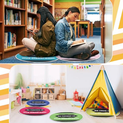 12 Pcs Carpet Circle Seats, 15 Inch Round Classroom Rug, Non Slip Corner Floor Cushion Mat, Circle Time Rug for Living Room, Learning, Playing Areas, Story Time, Group Activity(Crayon) - style: Crayon