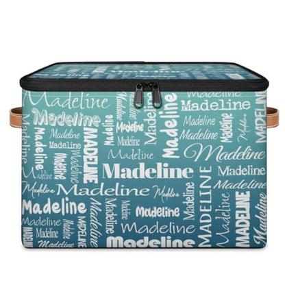 Custom Name Storage Basket, Personalized Keepsake Box, Grey Green | Foldable Fabric Gradient Large Memory Bin with Handle Lid Lightweight Waterproof Dustproof, 14"L x 10.2"W x 10.4"H - color: Option 4
