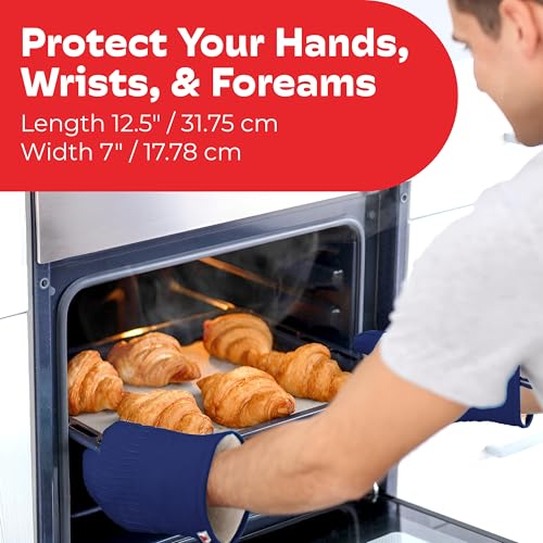 Silicone Oven Mitts - Dark Royal Blue Set of 2-12.5" - Heat Resistant to 536 F / 280 C Kitchen Gloves - Professional Grade Protection Hot Cooking Baking - color: Royal Blue