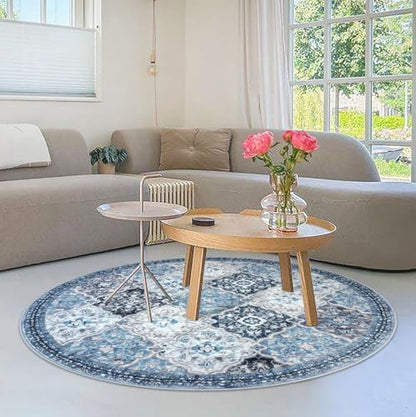 KILOCOCO Washable 3ft Circle Round Rug, 3x3 Non-Slip Soft Circular Area Rugs - color: Blue/Multi, size: 3' (Round)