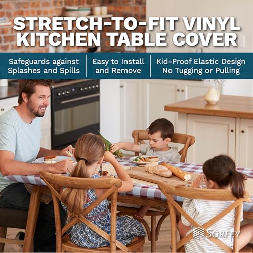 Kitchen Tablecloth -Fitted with Elastic, Vinyl with Flannel Back, Fits for Table 36" w x 60" L Rectangle,Water Proof, Easy to Clean, Checked Grey Design - color: Checkd Grey, size: 60" x 36" (Rectangular)