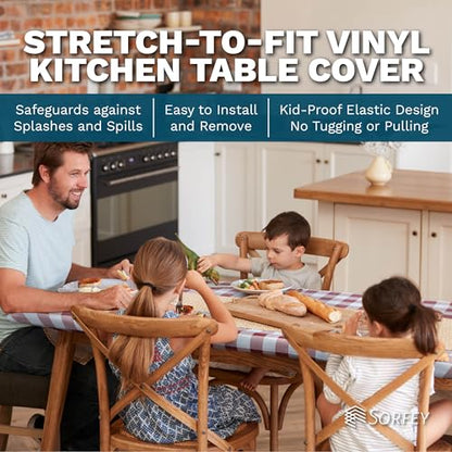 Kitchen Tablecloth -Fitted with Elastic, Vinyl with Flannel Back, Fits for Table 36" w x 60" L Rectangle,Water Proof, Easy to Clean, Checked Grey Design - color: Checkd Grey, size: 60" x 36" (Rectangular)