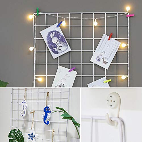 2 Pack Large Wall Grid Panels with Light and Clips, Photo Display Board, Picture Frame Collage Board, Wire Grid Wall Panel Room Decoration,White - color: White