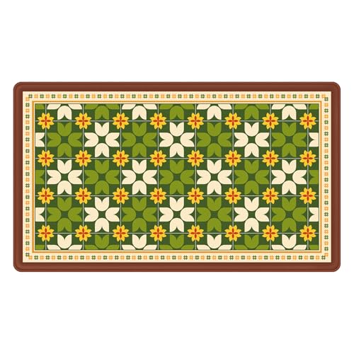 Vintage Floral Tile Kitchen Rug, Geometric Non Slip Mat for Floor | Thick Cushioned Anti-Fatigue Decor Runner Rug, PVC Soft Comfort Waterproof Standing Mat for Sink Laundry Front & Indoor Doors - color: Caramel Sunflower, size: 18"x30"