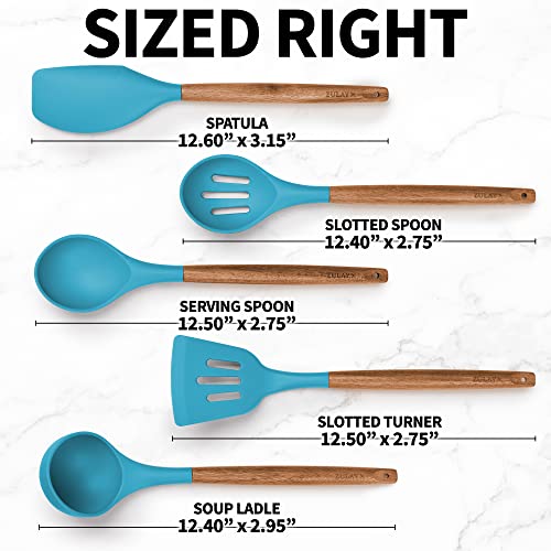 Zulay Kitchen 5 Piece Silicone Utensil Set | Non-Stick Silicone Cooking Utensils Set with Acacia Wood Handles - 464°F Heat Resistance Kitchen Utensils Set - Blue - color: Blue, size: 5-Piece Set