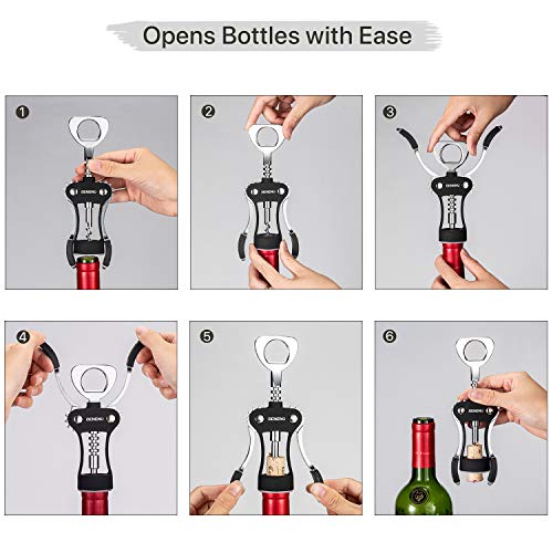 Beneno Wine Opener, Premium Wing Corkscrew Wine Bottle Opener, Black | Durable Solid Zinc Alloy Body, Precise Sharp-Edged Screw, Ergonomic Non-Slip Grip Wing Handle, Multifunctional Bottle Openers - color: Black