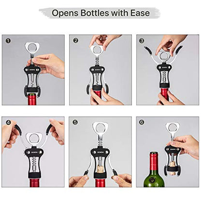 Beneno Wine Opener, Premium Wing Corkscrew Wine Bottle Opener, Black | Durable Solid Zinc Alloy Body, Precise Sharp-Edged Screw, Ergonomic Non-Slip Grip Wing Handle, Multifunctional Bottle Openers - color: Black