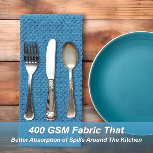 8 Pack Kitchen Towels and Dishcloths Set, 100% Ring Spun Cotton 16 x 25 inches Kitchen Towels and 13 x 13 in Dish Cloths Super Soft and Absorbent Towels Set - color: Ocean