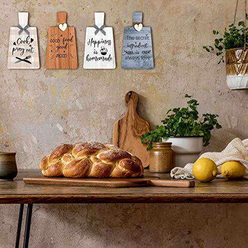 Chunful 4 Pcs Kitchen Cutting Board Wall Decor Sign 4 x 7 Farmhouse Wooden Kitchen Wall Hangings Rustic Tiered Tray Decor Wood Art Hanging Sign with Hooks for Home Dining Living Room Cafe