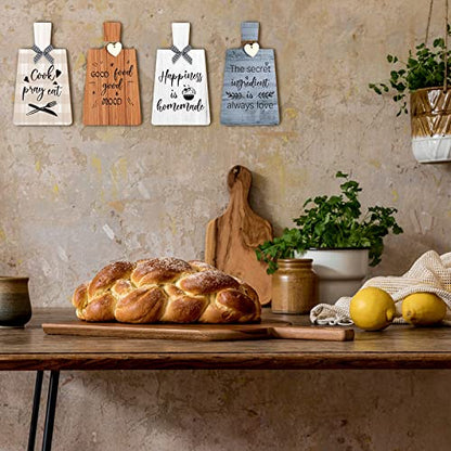 Chunful 4 Pcs Kitchen Cutting Board Wall Decor Sign 4 x 7 Farmhouse Wooden Kitchen Wall Hangings Rustic Tiered Tray Decor Wood Art Hanging Sign with Hooks for Home Dining Living Room Cafe