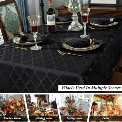 SASTYBALE Jacquard Tablecloth Rectangle, 60" x 102", Black | Damask Fabric, Water Resistant, Wrinkle Free Polyester, 8-10 Seats for Halloween Party, Kitchen Dining, Holiday Banquet Use - color: Black, size: 102" x 60" (Rectangular)