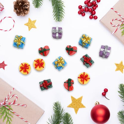 Bucherry 50 Pcs Miniature Gift Boxes Figurines Resin Charms DIY Craft for Garden Accessories Christmas Decoration Phone Case Making(Cute Style) - style: Cute Style