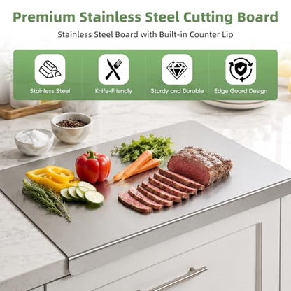 50*40cm/19.7*15.8inches L-Shaped Counter Cutting Board with Lip for Kitchen | Metal Cutting Board 304 Stainless Steel,Double-Sided Use Chopping Board - Perfect for Baking,Bread,Meat,Fruits,Vegetables - size: 19.7"L x 15.8"W