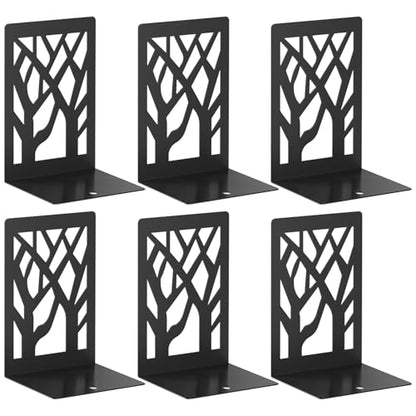 VFINE 6-Piece Modern Metal Bookends for Shelves, Black Tree Book Ends for Books, Decorative Book Organizer for Desk, Non-Skid Shelve Bookends for Home Office - style: Black bookend 3 pairs