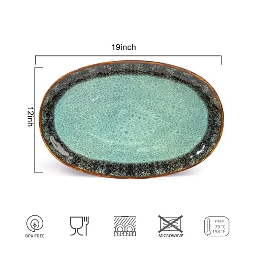 2 Piece Melamine Serving Tray, 19" Serving Food Platter for Entertaining,Dinnerware Sets,Serving Tray,Melamine Plates,Party, Meat, Dessert, Unbreakable, Dishwasher Safe, BPA Free (Oval Platter)