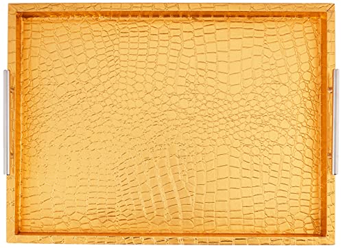 American Atelier Alligator Tray with Metal Handles, Gold - color: Gold