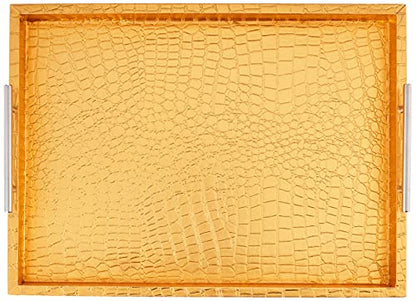 American Atelier Alligator Tray with Metal Handles, Gold - color: Gold