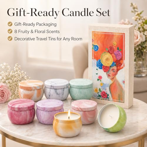 Candles, Scented Candles Gift Set for Women, 8 Pack Fruity Floral Soy Wax Aromatherapy Candles, Travel Tin Candles in Artist Gift Box, Birthday Gifts for Mom, Wife, Sister, Friend, Housewarming - size: Classic 8-Candle Set