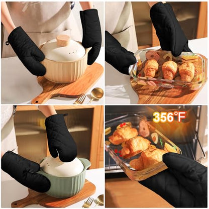 AUAUY 1 Pair Oven Mitts, Heat Resistant BBQ Gloves-Oven Mitts with Recycled Infill Cotton Non-Slip Cooking Gloves for BBQ Kitchen Baking Cooking - Black - color: 1 Pair Oven Mitts-black