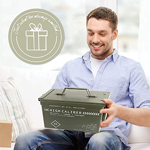 Whiskey Glasses and Stones in Unique Tactical Box Display | Bourbon Cocktail Cups, Coasters and Tongs | Gifts for Men | Glass Set