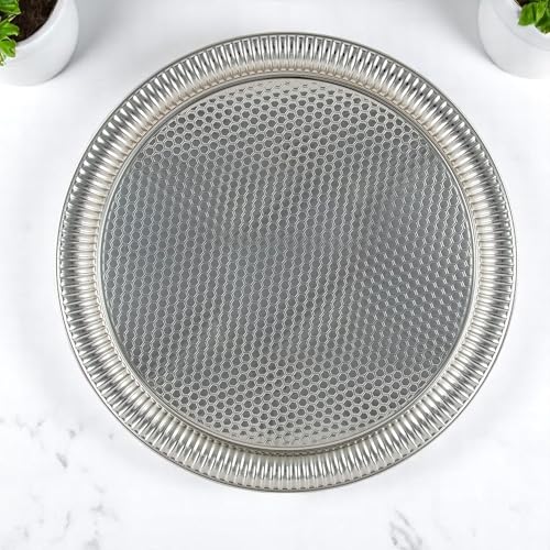 Alisveristime Round Hammered Metal Serving Tray, 11.8 in (Silver) - color: Silver