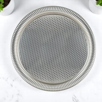 Alisveristime Round Hammered Metal Serving Tray, 11.8 in (Silver) - color: Silver
