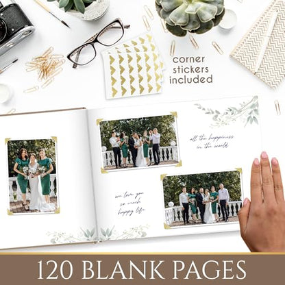 5 Pieces, Wedding Guest Book, Linen Luxury Guest Book, for Wedding, Special Events with Guestbook Stand, Pen, Wedding Book Photo Corners, Guest Book for Party Keepsake Box, Beige