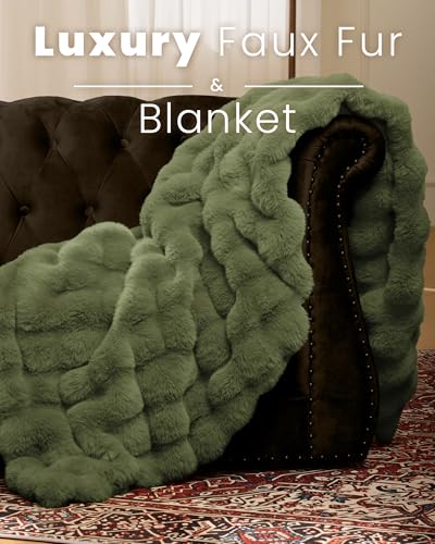 Ultra Soft Cozy Faux Fur Throw Blanket, Fuzzy Plush Thick Bubble Blanket, Oversize Luxury Fluffy Blanket for Couch, Bed, and Living Room, 60x80 Inches, Green - color: Green, size: Twin