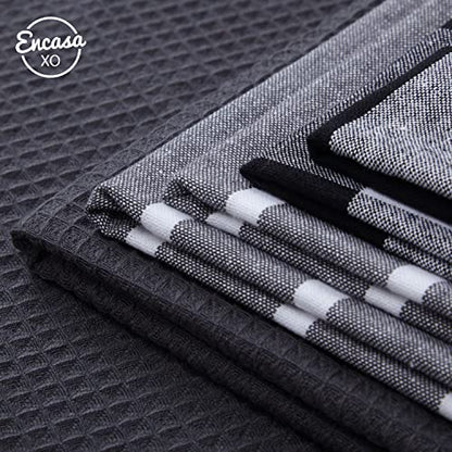 Encasa XO Kitchen Dish Towels, Waffle Weave 28"x18" Grey | Heavyweight 100% Cotton | Super Absorbent & Quick Drying | Pre-Shrunk Dishcloths | Set of 6 - color: Grey, size: 28x18 in (Set of 6)