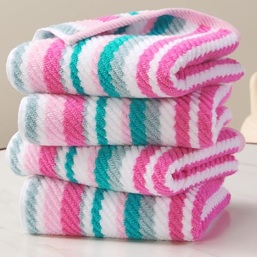 VOOVA & MOVAS Striped Hand Towels 4 Pack, 100% Cotton, 16x27 in, Pink Teal | Perfect for Daily Use & Holiday Gifting, Quick Dry, Soft, Absorbent, Lightweight, Luxury Gift Set - color: Pink + Aqua + Teal Striped, size: 4 PC Hand Towels (16"x27")