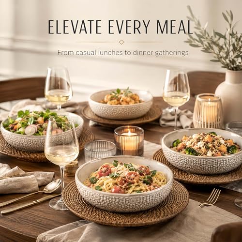 8" Ceramic Pasta Bowls, 22 Oz Serving Bowls Set of 4, Porcelain Shallow Soup Bowl, Embossed Serving Dishes for Pasta, Fruit, Salad, Housewarming Gift, Dishwasher Safe - color: Floral 4