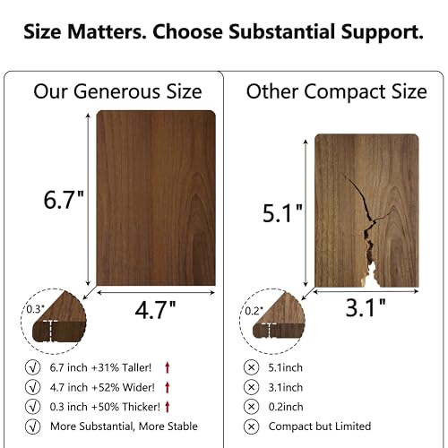 Brosisincorp Walnut Wood Book Ends for Shelves - Hand Polished Edges, Non-Skid Bookends for Heavy Duty Book Holders Office Desk Shelves Decorative Book Organizer, 6.69"H x 4.72"W x 3.94"L (2 Pairs) | 6.69"Hx4.72"Wx3.94"L, Heavy Duty Wooden Bookend with St