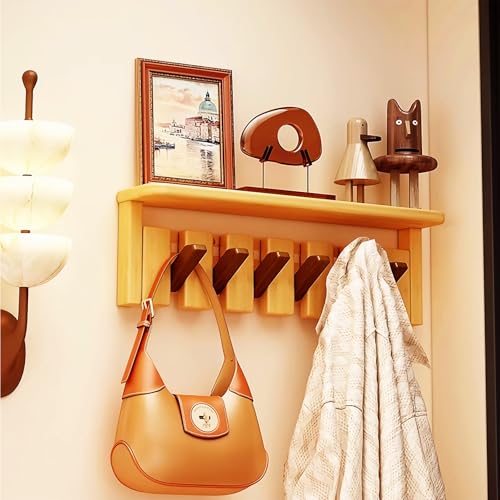 Wall Mounted Coat RackHooks Piano Key Hangers Natural Solid Wood Hanger Non-Woven Fabric Clothes Hangers for Closet, Kitchen, Bedroom, Bathroom, Entryway (Tray Walnut-Beech, 6 Hooks) - color: Tray walnut-beech, size: 6 Hooks