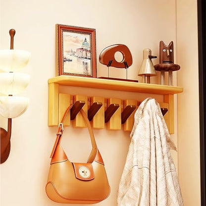 Wall Mounted Coat RackHooks Piano Key Hangers Natural Solid Wood Hanger Non-Woven Fabric Clothes Hangers for Closet, Kitchen, Bedroom, Bathroom, Entryway (Tray Walnut-Beech, 6 Hooks) - color: Tray walnut-beech, size: 6 Hooks