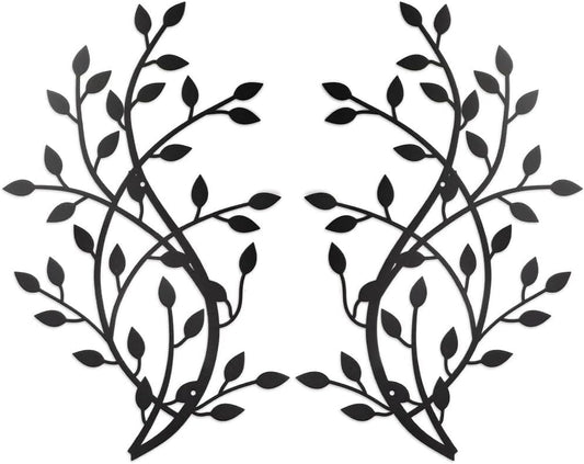 Meltset Metal Tree Leaf Wall Decor, Vine Olive Leaf Branch Wall Art,Black Wrought Iron Artwork above The Bed, Living Room, Indoor and Outdoor (S/Black) - color: Black, size: 15" L x 9.8" W