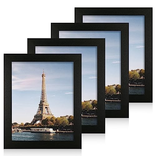 iRahmen 8x10 Picture Frame Set of 4, Black Wooden Frame with High Definition Glass, 8 x 10 Photo Frames for Tabletop Display and Wall Mounting - color: Black Woodgrain, size: 8X10