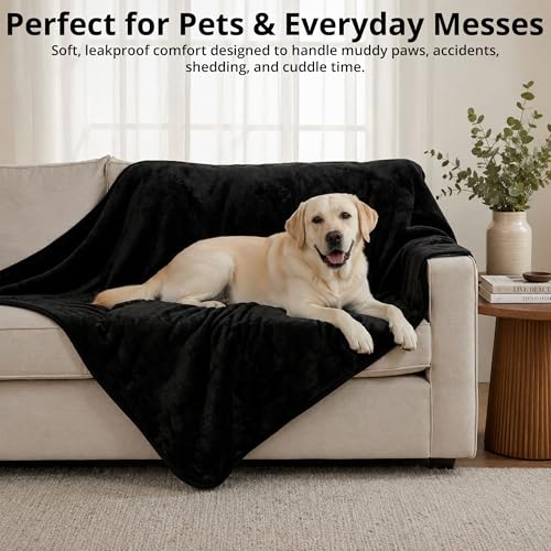Waterproof Blanket for Bed, 60" x 80" Waterproof Throw Blanket, Leakproof Bed Protector, Absorbent, Spill Proof, Stain Resistant, Reversible Sherpa & Micro Velvet, Machine Washable - color: Black