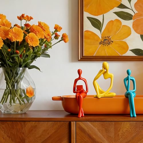 AceOrbit 3 Pcs Mid Century Modern Decor Thinker Statues Bookshelf Decor Thinker Sculptures Abstract Art Ornament Modern Aesthetic Figurine for Home Bedroom Office Shelf Table Desk Bookshelf Decoration - style: Thinker