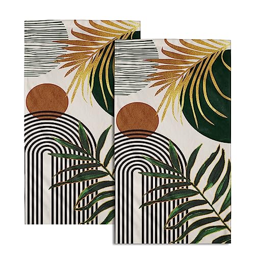 Giwawa Boho Leaves Hand Towels Mid Century Fingertip Towel Set of 2 Soft Kitchen Dish Towels Decorative Bathroom Towels for Bath Guest Gym Spa - color: Boho Line Leaf