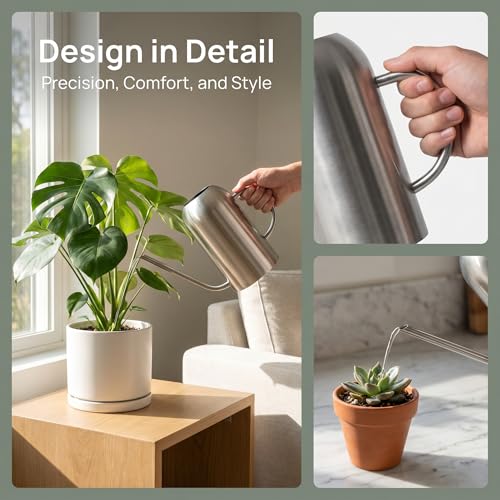 Fasmov Stainless Steel Watering Can with Long Spout Modern Style Watering Pot, 53oz/1.5L